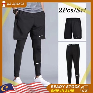 2PCS/SET】Tight Pants Men Seluar Fit Lelaki Sukan Tight Pants Unisex  Quick-drying High-stretch Fitness Shorts Sports Suit Running Clothes  Training Clothes Causual Sportswear Set
