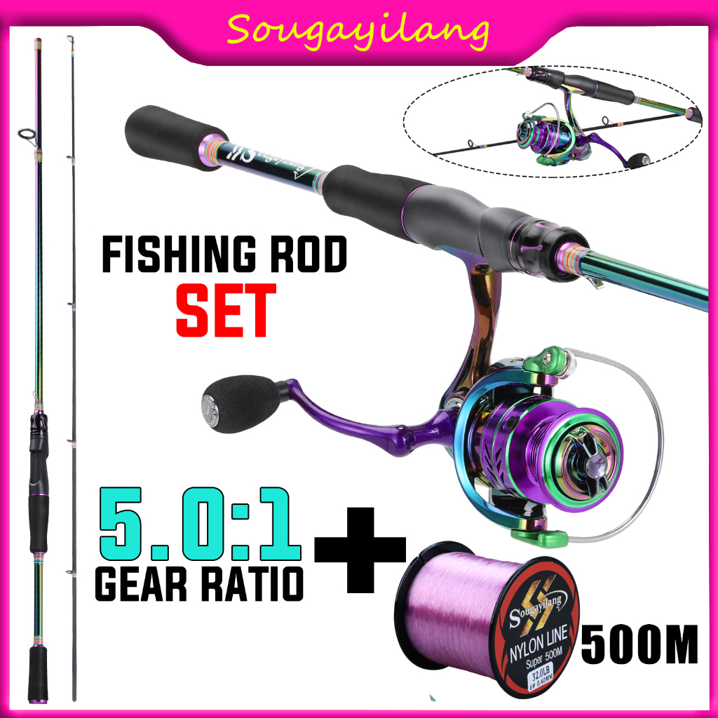Sougayilang Spinning Fishing Set Secure-fit Screw-in Handle Reel High  Carbon Rod (1.8M/2.1M)