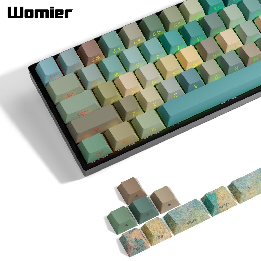 WOMIER 132 Keys Oil Painting Side Print PBT Keycaps Cherry Profile 5 Sides DyeSub Keycap for