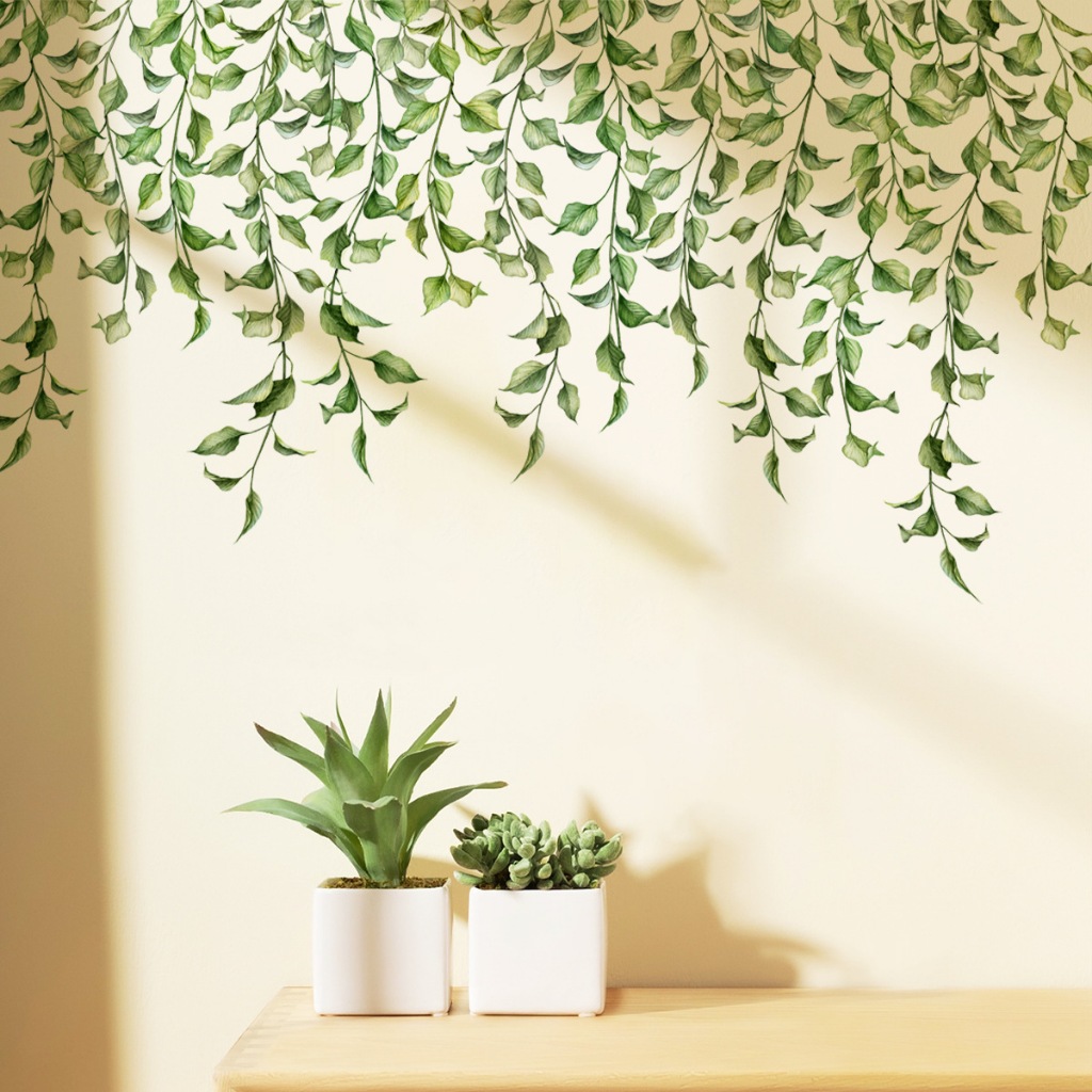 New Green Plant Vine Wall Stickers, Bedroom Room Background Wall