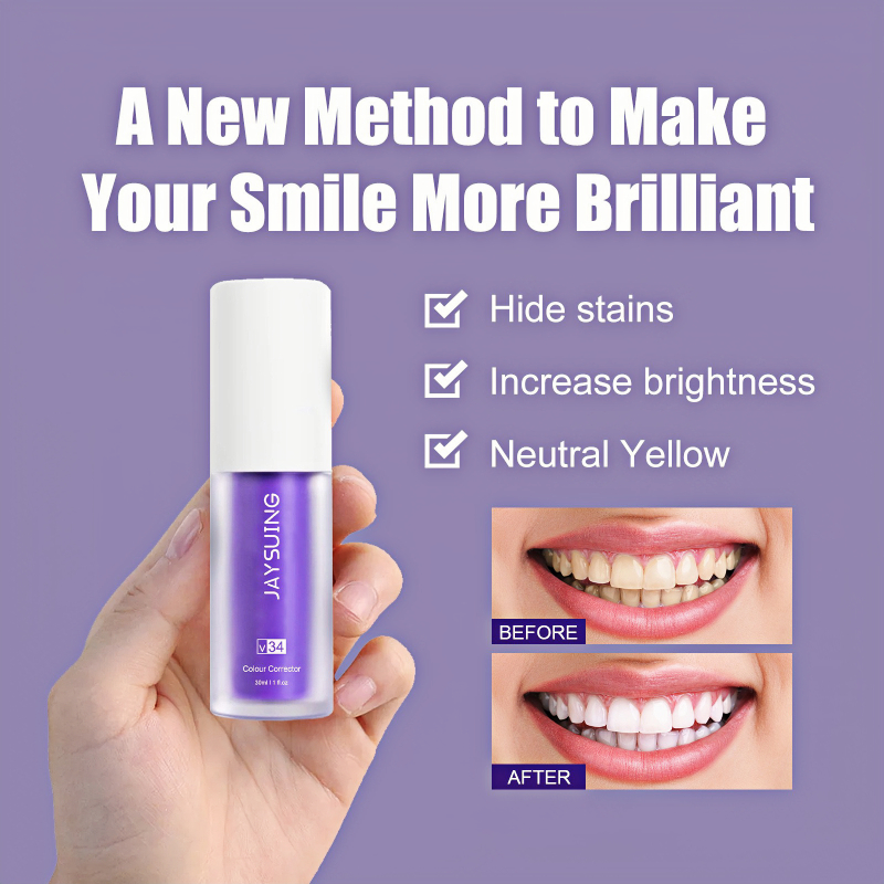 V34 Hismile Whitening Fresh Breath Brightening Purple Toothpaste Remove  Stain Reduce Yellowing Care For Teeth Gums Oral 30ml