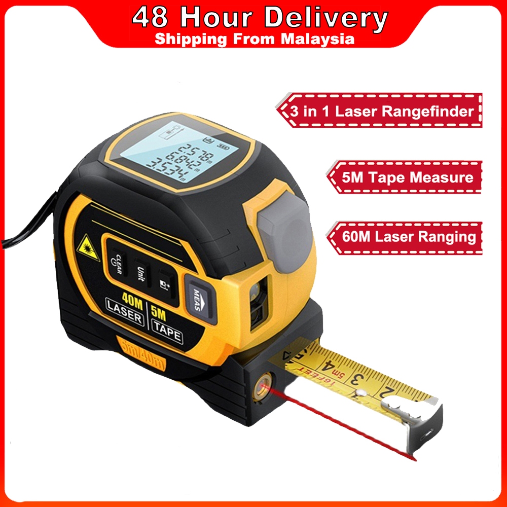 3in1 Laser Rangefinder 5M 60M Measure Ruler Backlight LCD Display ...