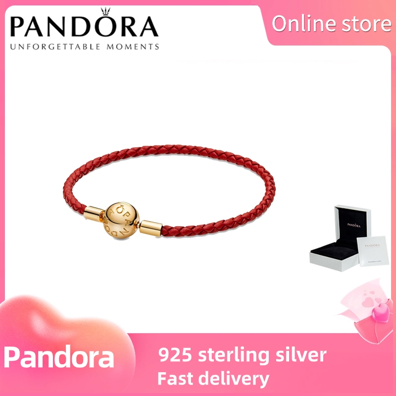 100 authentic S925 sterling silver PANDORA 568777C01 SINGLE Pandora Moments Red Woven Leather Bracelet