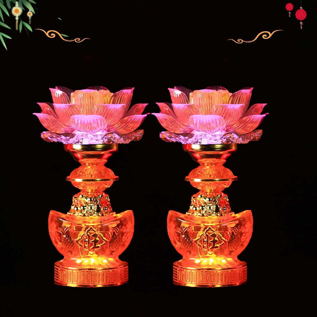 LED供灯 供佛灯 招财灯 莲花灯 拜神灯 神台灯 旺来灯 地主灯 公妈灯 祖先灯 观音灯 佛桌灯 水晶元宝莲花灯一对 | Shopee ...