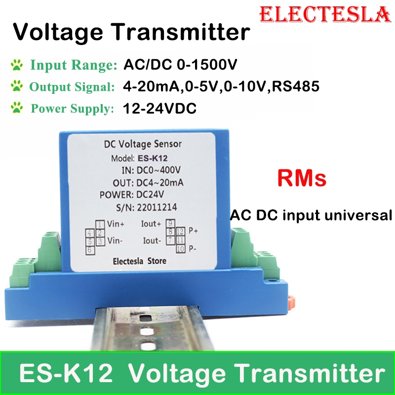 RMs AC DC Voltage Transmitter 5V/10V/50V/100V/200V/500V/1000V Voltage