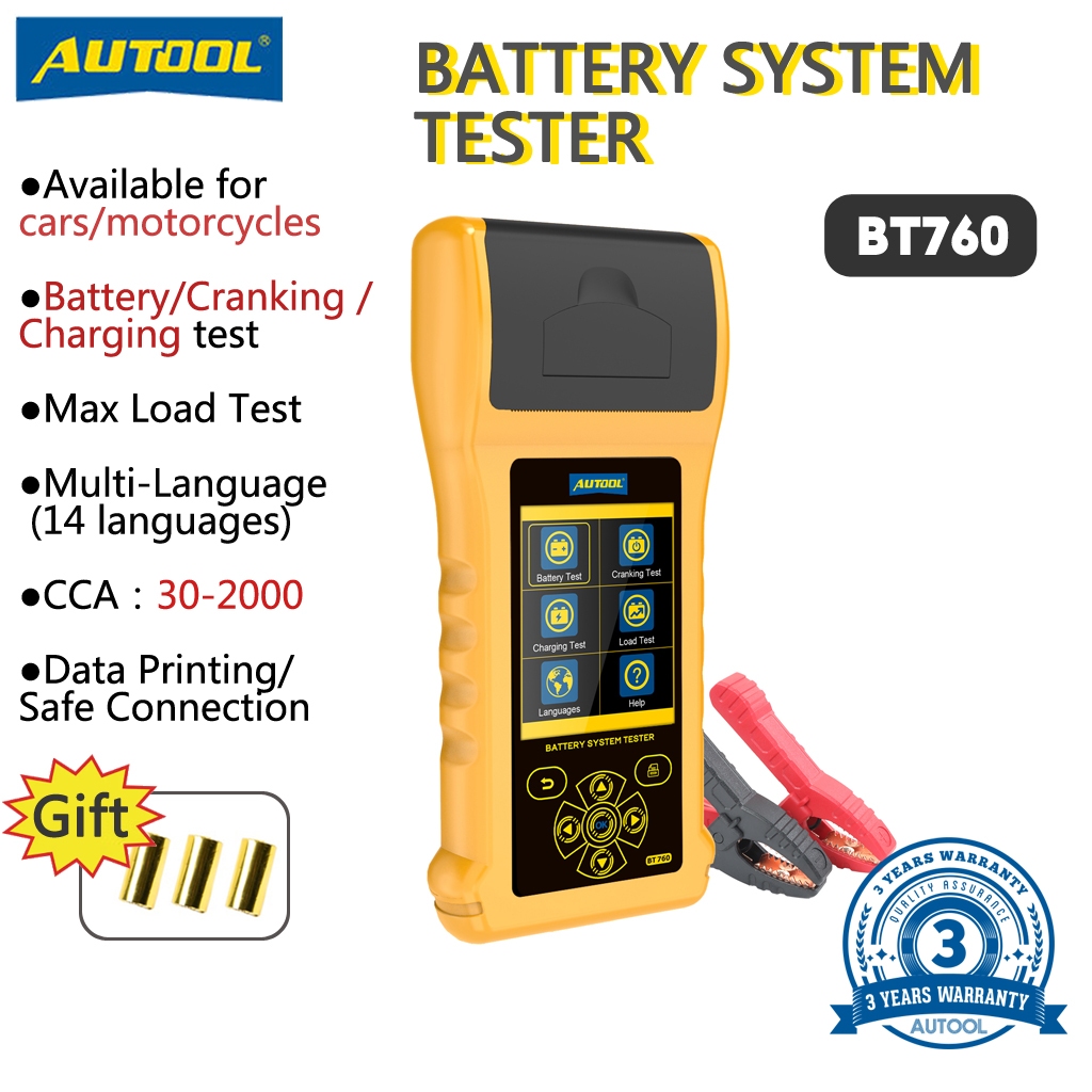 AUTOOL BT760 Battery Tester 12V&24V Cca:30-2000 Automobile Battery Test ...