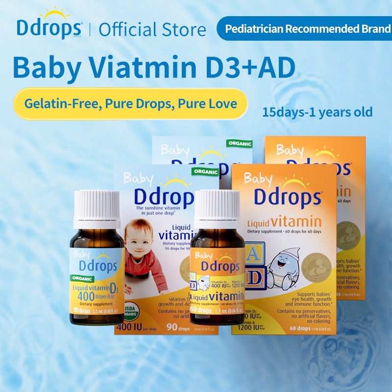 Ddrops Organic Baby Daily Vitamin D3 Liquid For Infants. Multivitamin A
