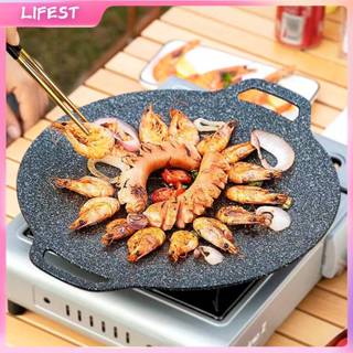  BBQ Plate,korean Style Stovetop,Smokeless Indoor Stainless  Steel Non-stick Roasting Round Barbecue Grill Pan For Indoor Outdoor  Camping BBQ, Cooking Delicious Roasting Food : Home & Kitchen