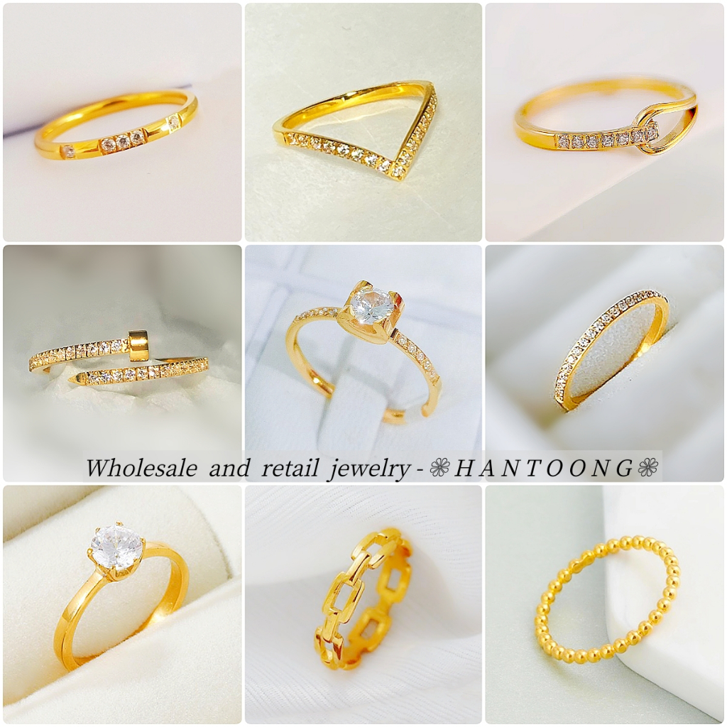 Cincin Perempuan 24K Gold Plated Stainless Steel Ring For Woman Diamond ...