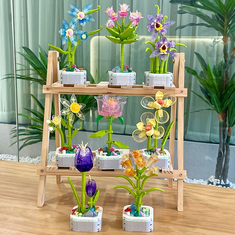 Mixed color Crystal gradient building blocks flower building toys ...
