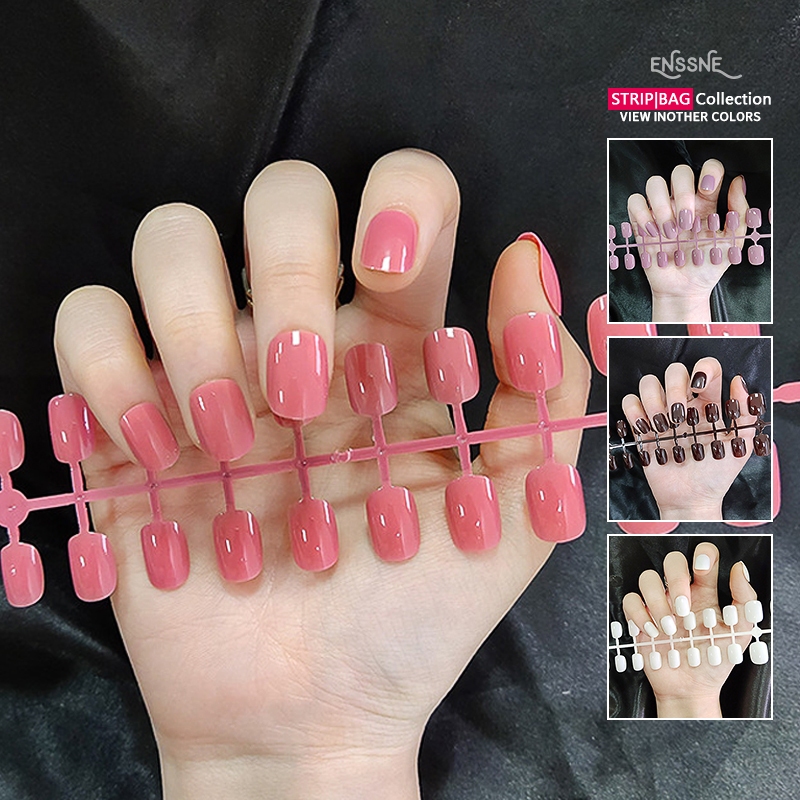 【with Jelly Glue】 ENSSNE 24pcs Fake Nails with Glue Nail Sticker Short