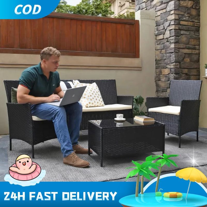 (Ready for Delivery)Sofa 4 Piece Outdoor Patio Furniture Set Wicker