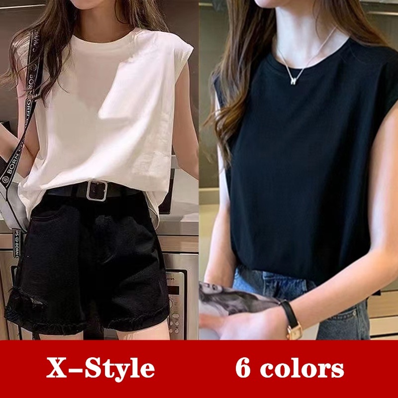 【X-style】6 colors Singlet Women Tanks Causal Sleeveless T-shirt Solid ...