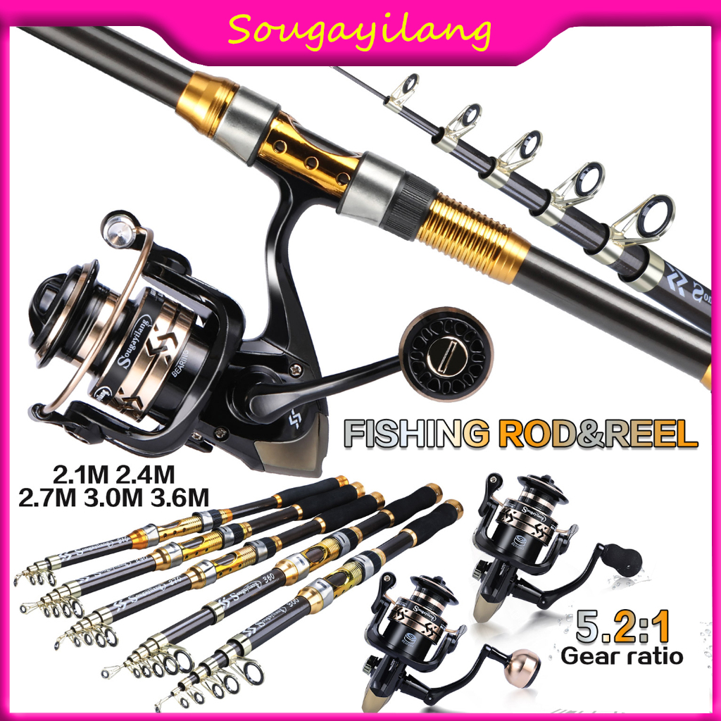Sougayilang Fishing Rod Set Telescopic Rod 12+1BB 5.2:1 Fishing Reel  Complete Set (2.1/2.4/2.7/3.0/3.6M)
