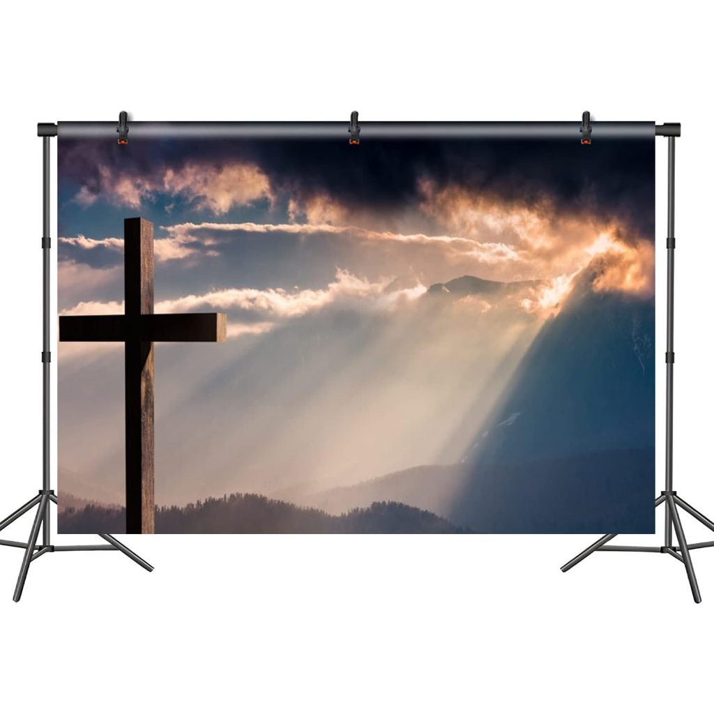 Moukeren Easter Decorations Spring Easter Photography Banner He Is Risen Jesus Cross Backdrop Rabbit Flower Background For Party Decor Photo Prop Booth Indoor Outdoor, 43.3'' X 72.8