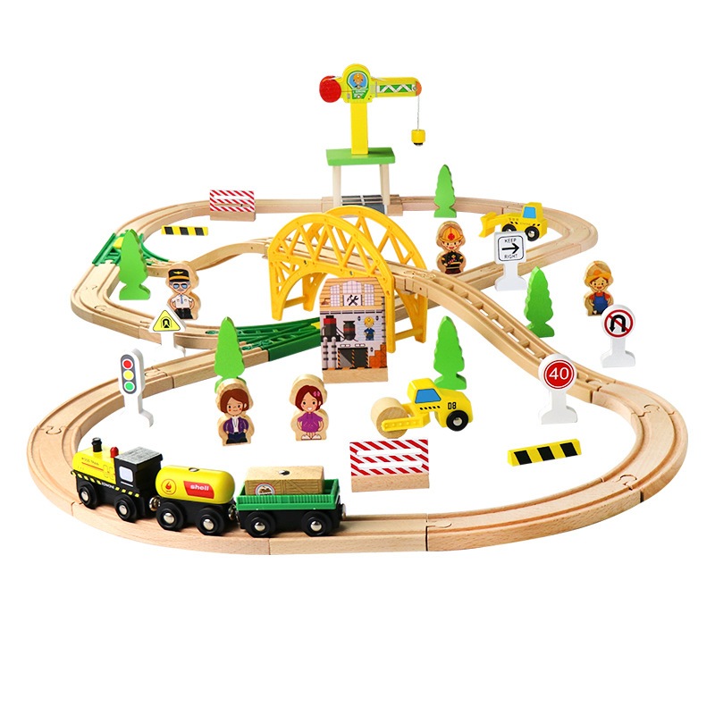 Construction Site Wooden Train Track Set Shopee Malaysia