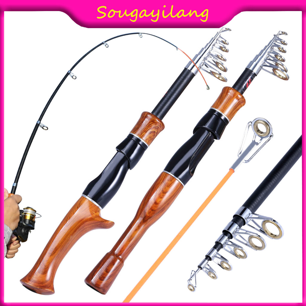 Sougayilang 1.6m Spinning/Casting Fishing Rod Wooden Handle Mini Telescopic  Portable Fishing Rod for Freshwater