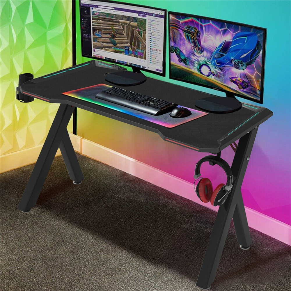 Wisfor 3D Carbon Fiber Gaming Table with RGB LED Office Desk Study ...