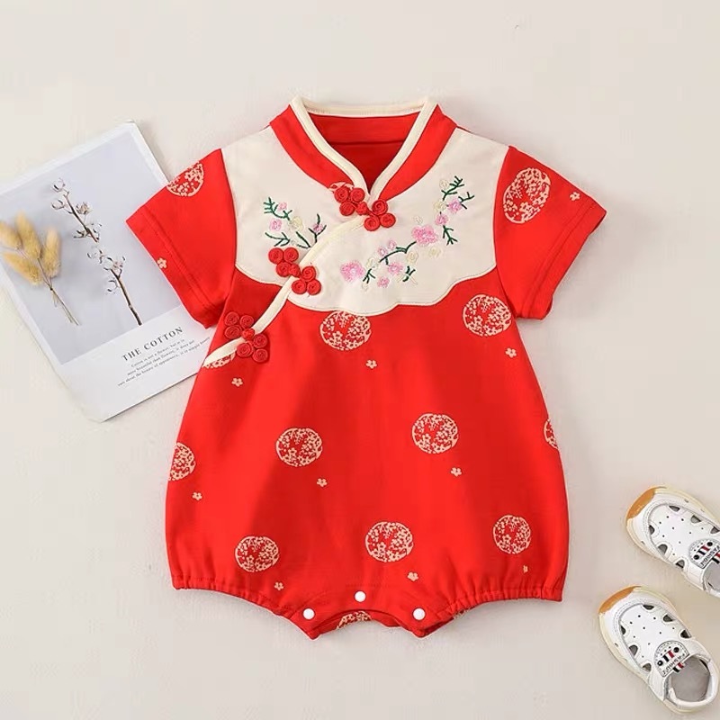 Newborn Baby Jumpsuit Girl Chi-Pao Chinese New Year Red Cheongsam 0-24M ...