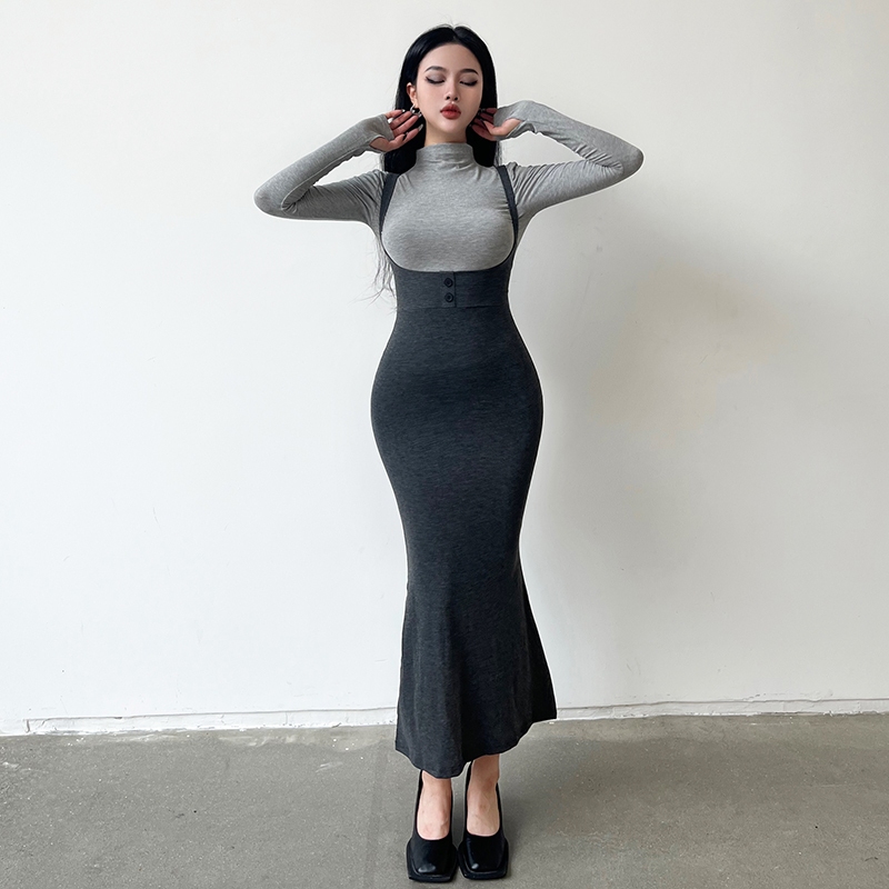 Hot Girl Wrap Strap Fishtail Skirt Suit Slim fit Top Long sleeve T shirt Women Casual Skinny Mermaid Dress Two Piece Set Shopee Malaysia