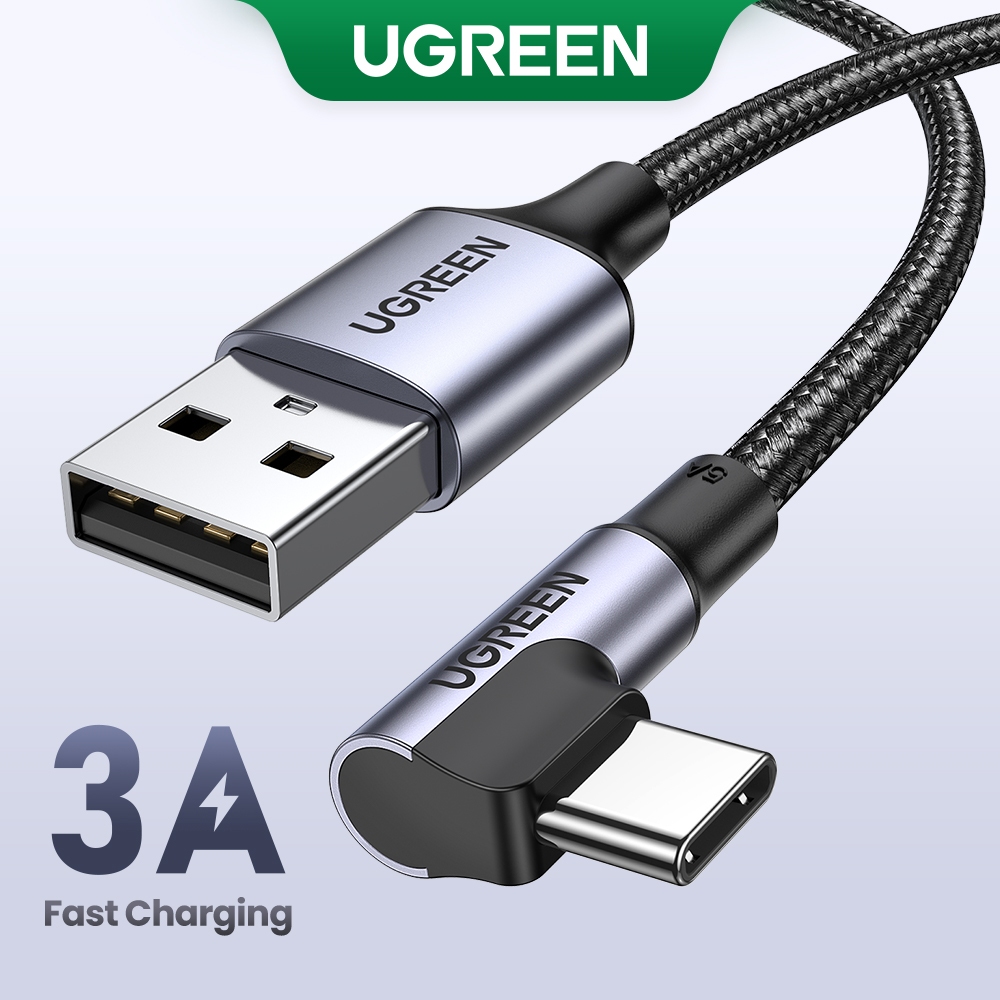 UGREEN 90 Degree USB-A to USB-C 3A Aluminum shell Nylon braided Cable ...