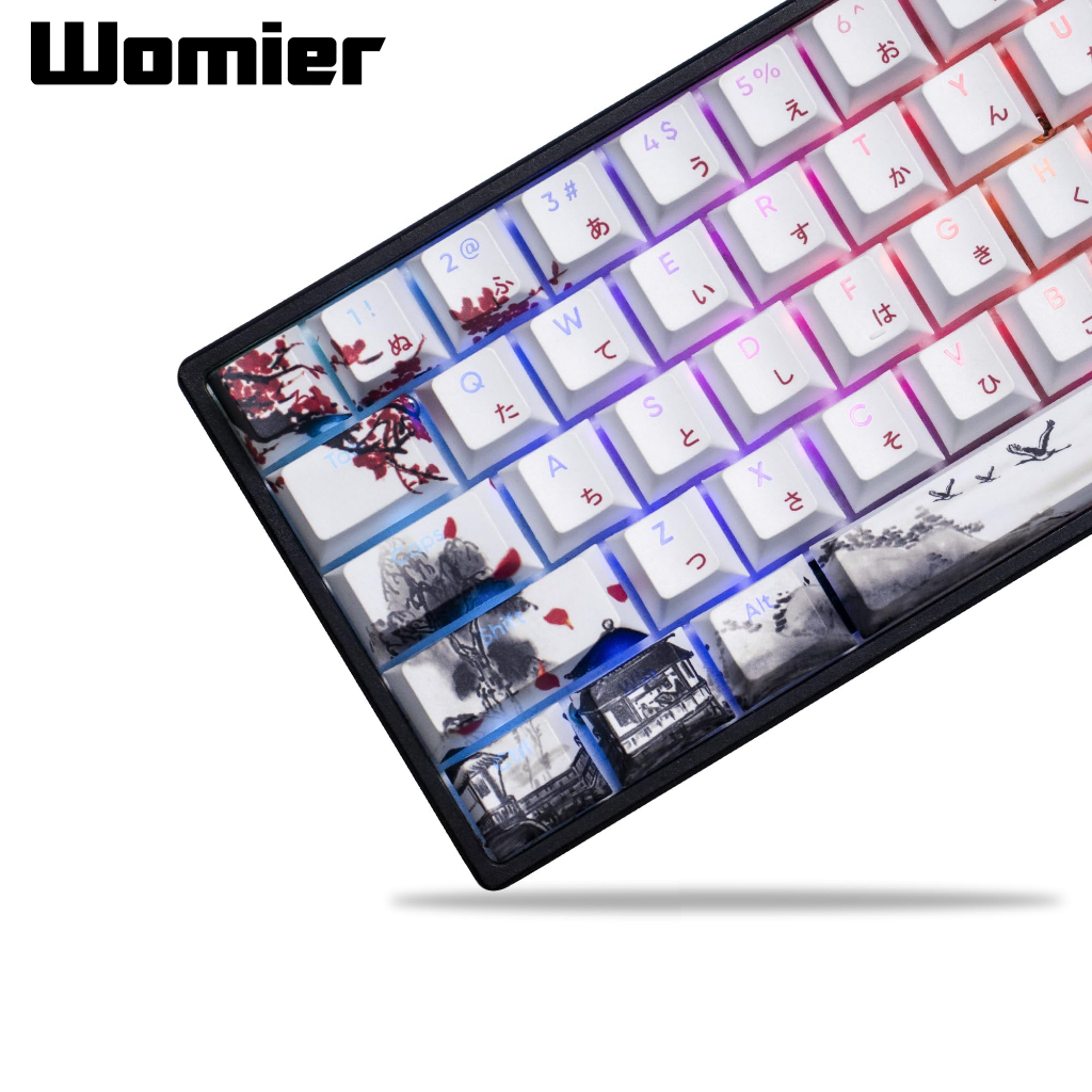 WOMIER 127 Keys Plum Flower Keycaps Cherry Profile PBT