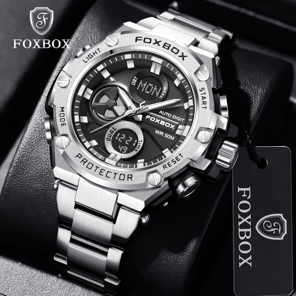 LIGE x FOXBOX Watch Men Waterproof Analog Digital Stainless Steel ...
