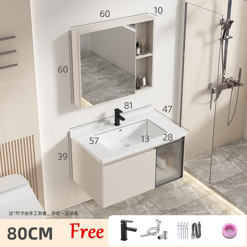 80CM Aluminium Bathroom Cabinet Set Storage Mirror box with Ceramic ...