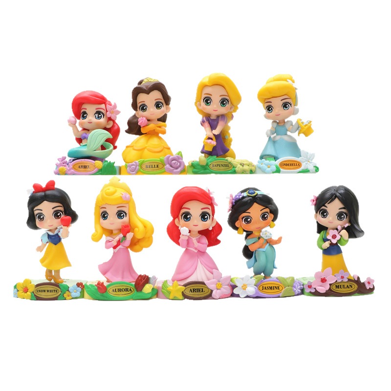 9Pcs/Set 10cm Disney Princess Snow White Cinderella Ariel Belle Jasmine ...