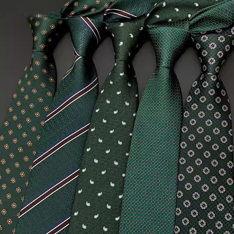 Handmade 100% Silk Jacquard Tie – Green Gold Polka Dot, Classic Length, Men’s