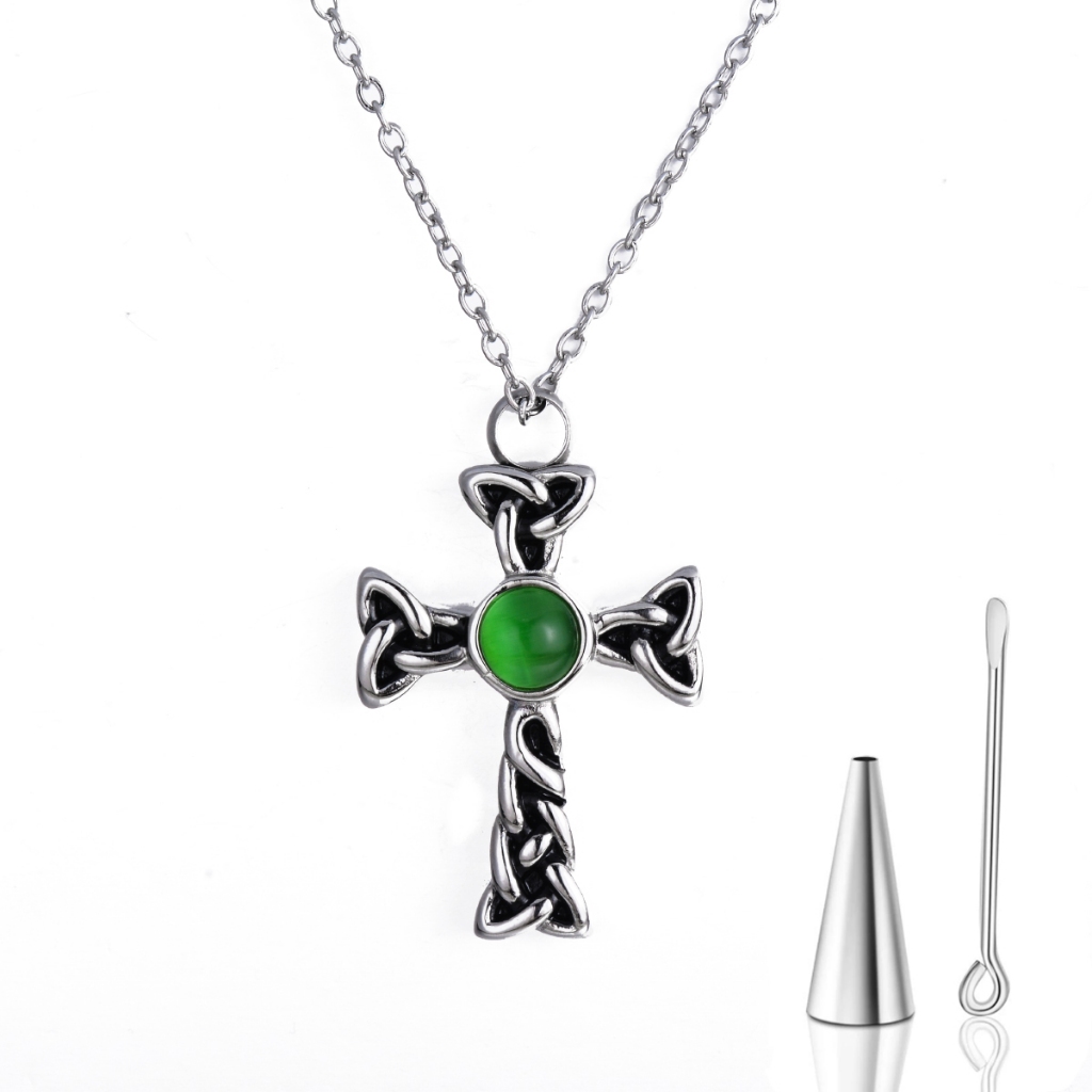 Cat Eye Stone Cross Urn Necklace for Ashes Stainless Steel Keepsake ...