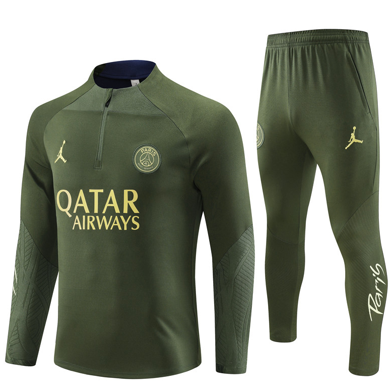 2024 25 PSG Paris army green men s halfzip football tracksuit training wear top quality 1 1