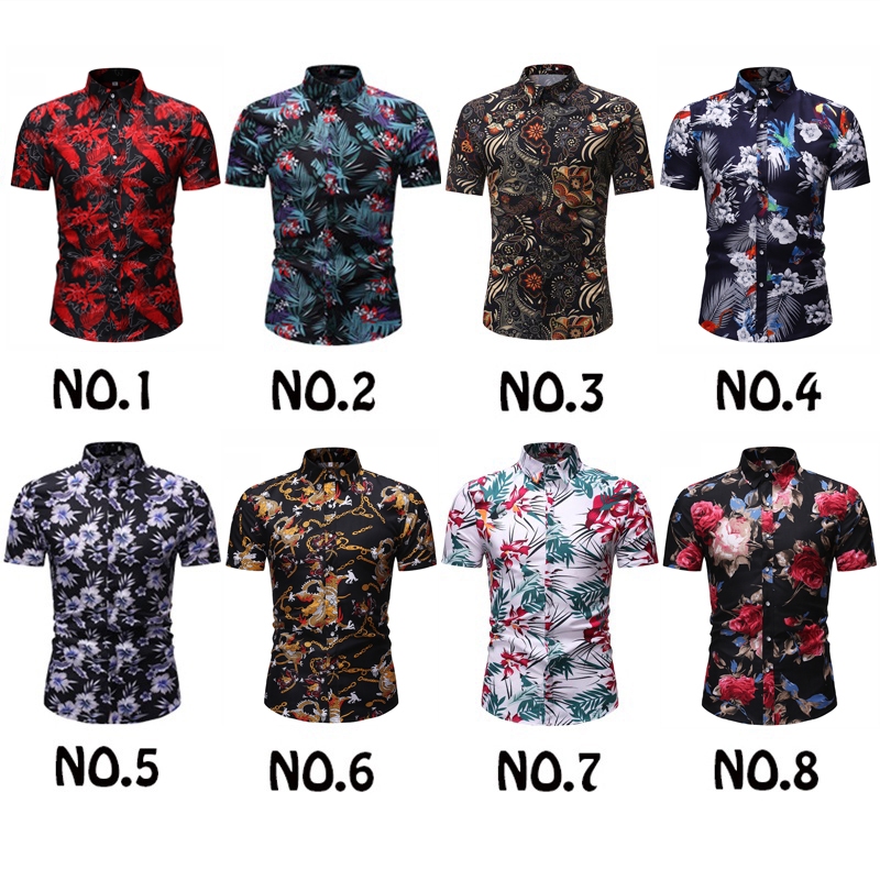 READY STOCK! 8 Colors Summer Mens New Short Sleeve Floral Shirts ...