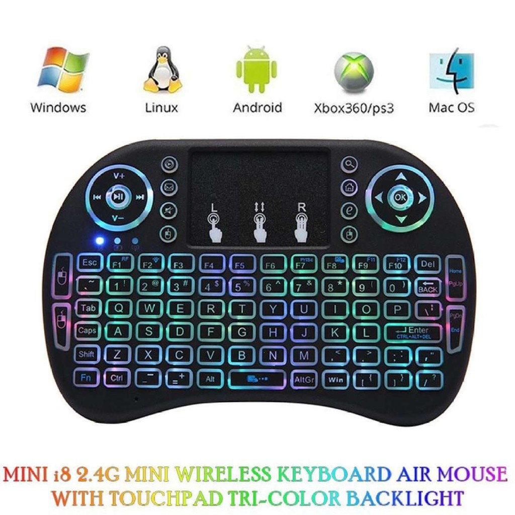 I8 wireless mini keyboard 3-color backlight 2.4GHz USB with touchpad ...