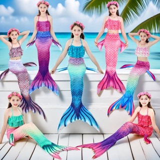 Kids Girls Mermaid Swimsuits Princess Swimming Costume Outfit Dress  Halloween Cosplay Party Costume Child Bikini 