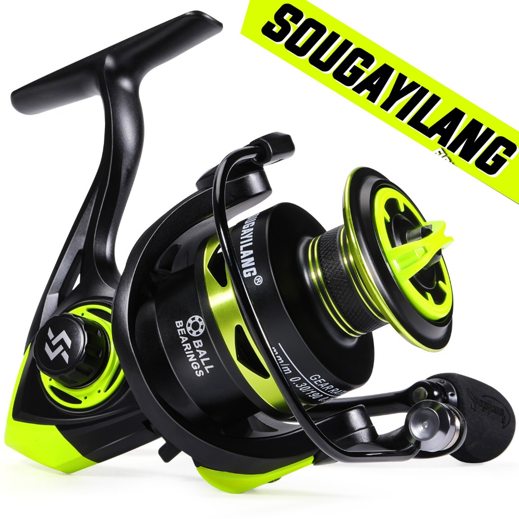 Sougayilang Spinning Fishing Reel 5.2:1 with EVA Handle Aluminum Spool  Joran Pancing For Bass Dark Yellow Reel