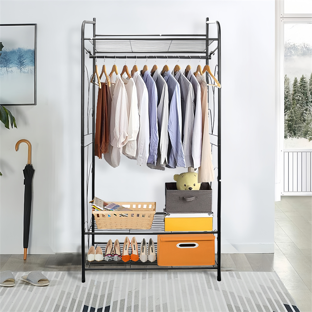 Heavy Duty Black Metal Closet Organizer Garment Rack Clothes Hanger ...