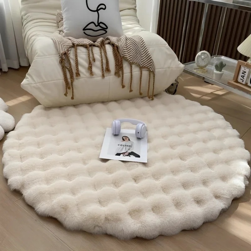 Faux Rabbit Fur Round Rugs Carpet for Bedroom Living Room Ramadan ...