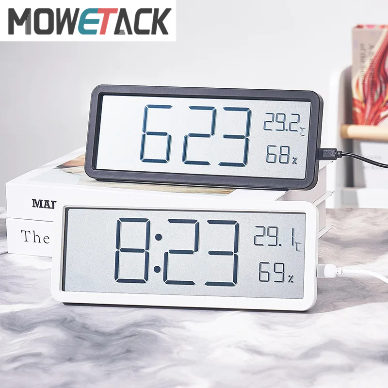 LCD Screen Digital LED Wall Clock Battery Powered Time Temperature ...