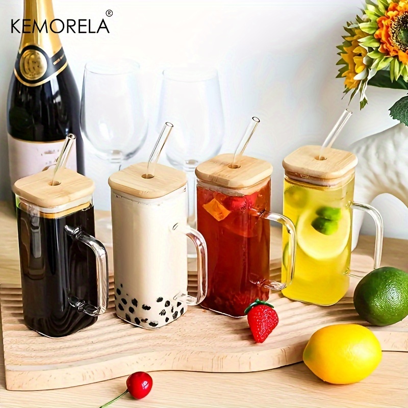 KEMORELA 4/6PCS Square Glass Water Cup New Style Straw Cup And High ...