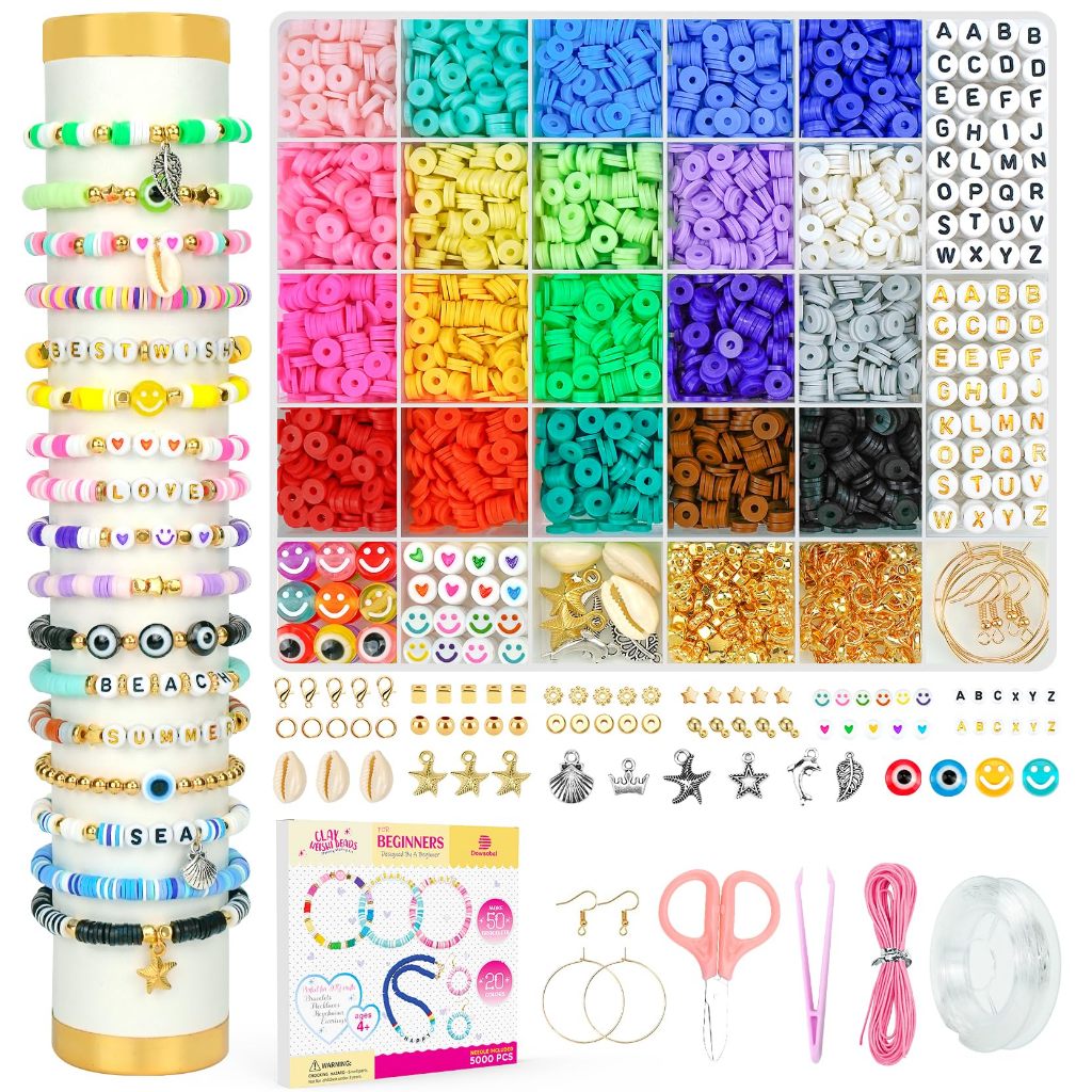 Beginner Clay Bead Bracelet Making Kit, 5,000 Blackstone Flat Bottom ...