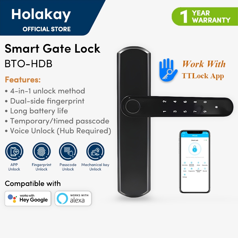 2024 New Launch Smart BLE Digital Gate Lock | HDB Metal Gate Digital ...