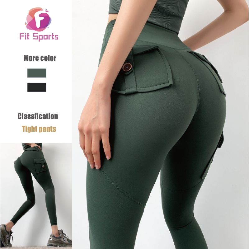 Pocket High Waist Peach Buttocks Yoga Pants Women Nude Stretchy Skinny