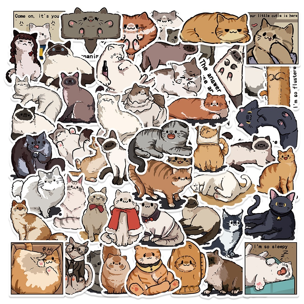 Stickers 50pcsset Diy Fashion Waterproof Funny Cats Emoji Series 01 Doodle Decals Stickers 7976