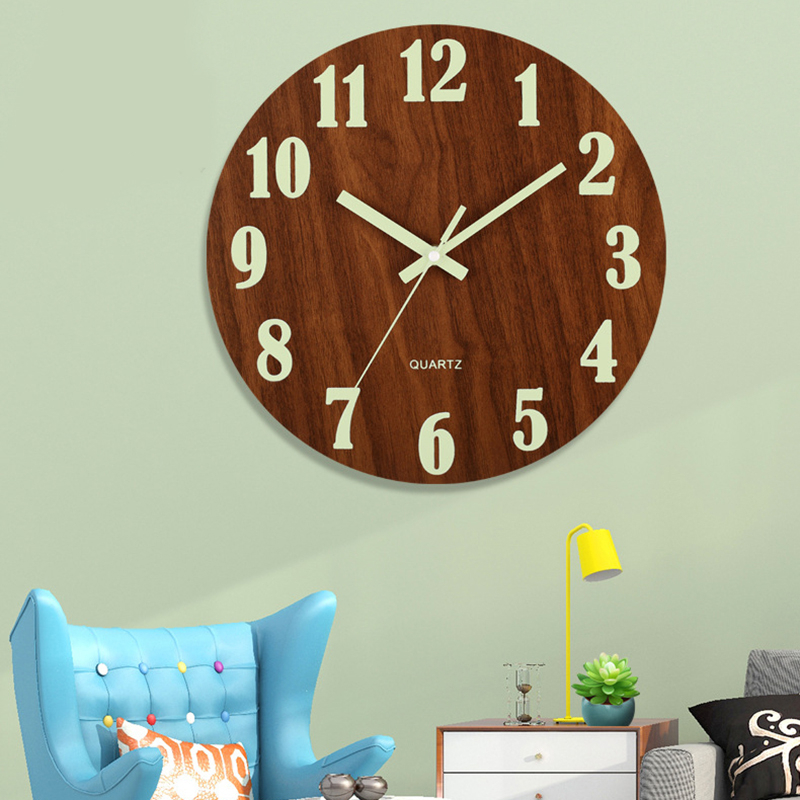 12" / 30CM Wall Clock Glow In The Dark Silent Quartz Indoor Bedroom ...