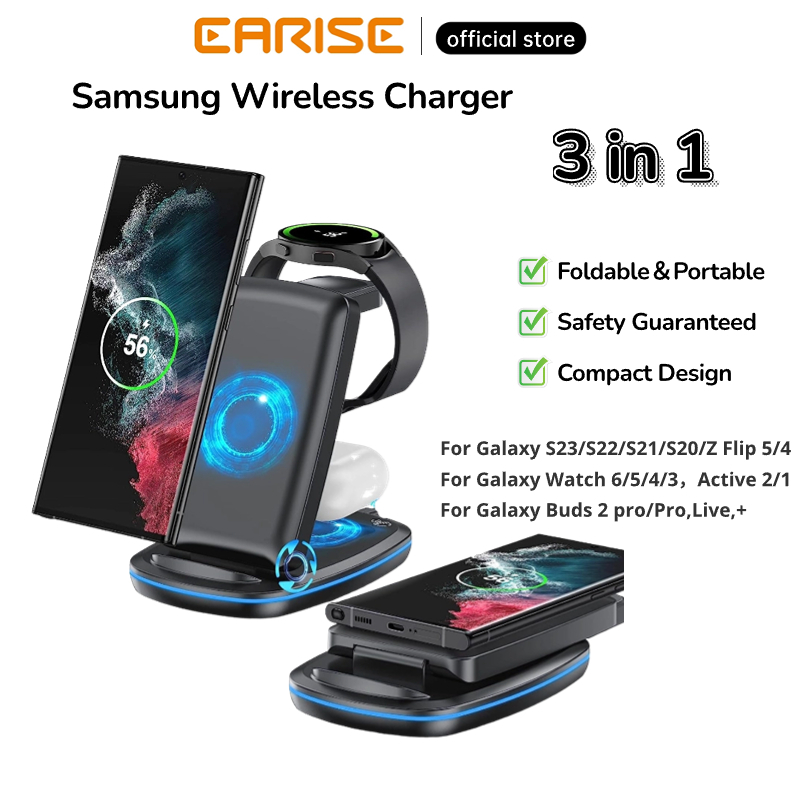 Samsung 3 in 1 Wireless Charging Station, Wireless Charger for Galaxy S23  S22 Ultra S21+ S20 FE S10 Note 20/10/9 Z Filp Fold 4 3, Watch 5 Pro/4
