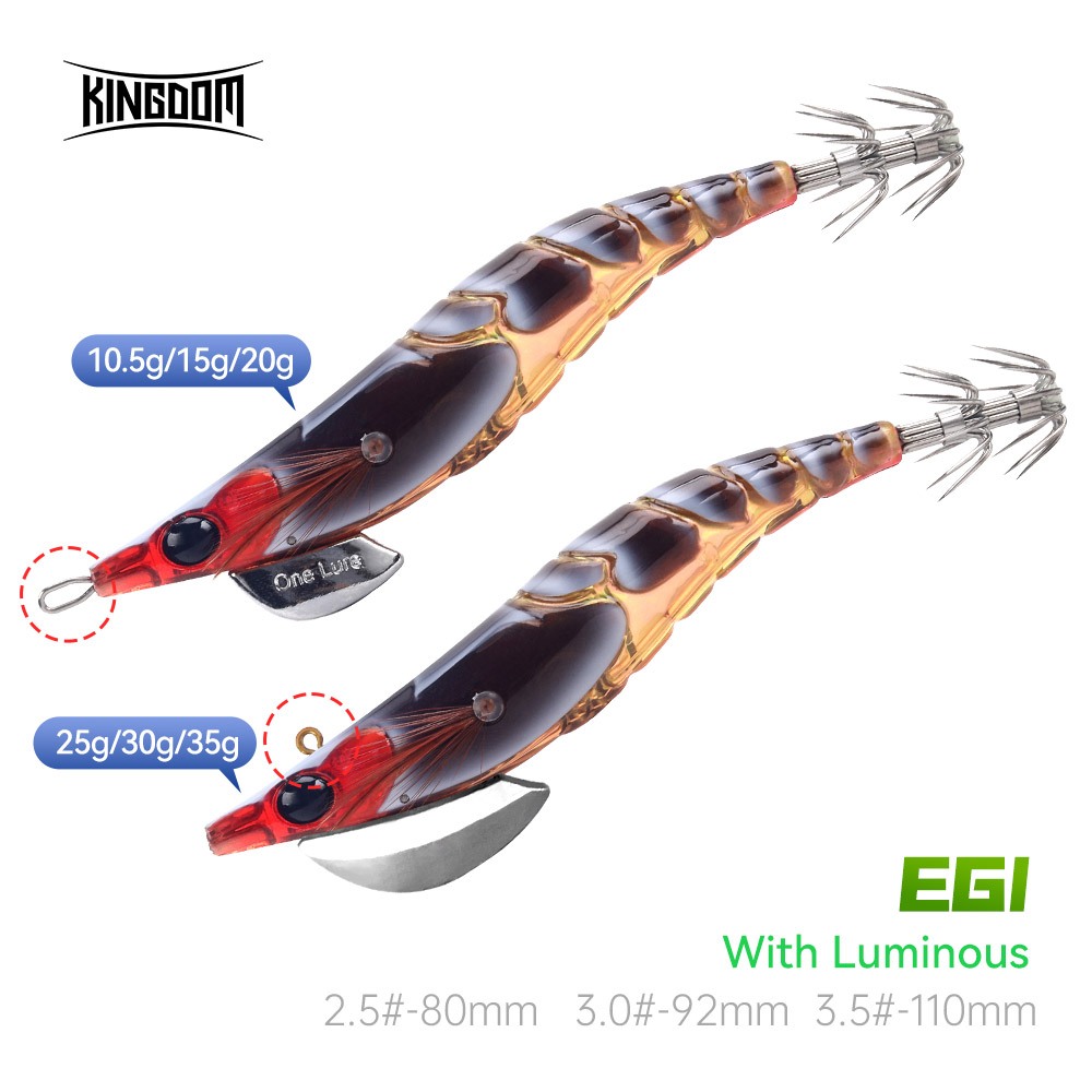 Kingdom EGI SHRIMPER Fishing Lures 80mm 92mm 110mm Squid Lure Lead Eging  Lure Sinker Squid Jig Shrimp Baits Soft foot Luminous cuttlefish bait  Wobblers