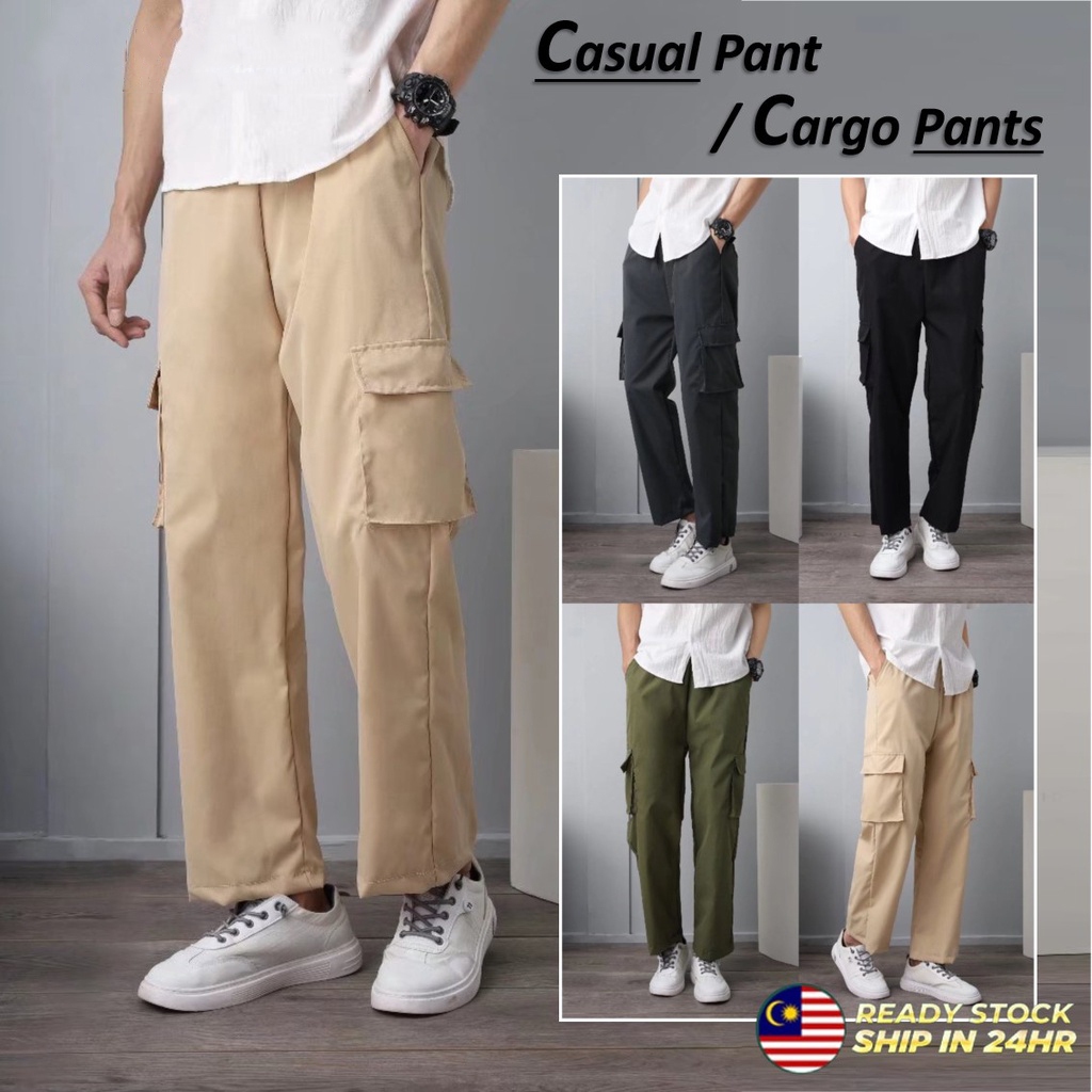 Fast Ship Korean Cargo Pants Men Multi Pocket Casual Straight Cut Cargo ...