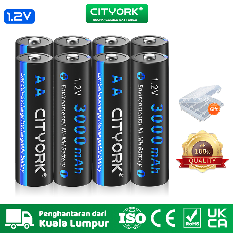 Cityork AA/AAA Rechargeable Battery 1.2V Ni-MH NiMH 3000mAh 1100mAh 4 ...