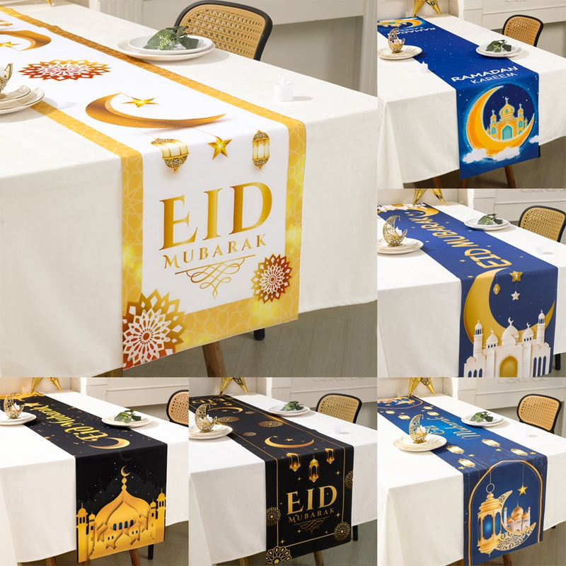 180*35cm 7 Style Eid Mubarak Star Temple Pattern Table Runner Ramadan ...